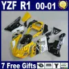 Gul vit kroppssats för Yamaha 2000 2001 YZF R1 Fairing Kits OEM YZF1000 00 01 YZFR1 Fairings Set Bodywork U7P4 + 7 Presenter