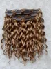 Brasilianska Remy Curly Hair Weft Clip in Human Extensions Dark Blonde 270# Färg 9 st/set6151833