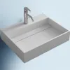 Évier de salle de bains rectangulaire en pierre à Surface solide, lavabo à comptoir et vestiaire à la mode, lavabo en pierre mate ou brillante RS3833