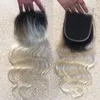 Dark Root Blonde Human Hair Two Tone 1b 613 Blonde Body Wave Human Hair Ombre Weave With Lace Closure Light Blonde Hair Bundles