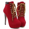 Kvinnor Lace Up High Heel Ankel Boot Booties Stiletto Platform Almond Toe Skor Storlek 35 till 40