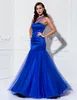 Royal Blue Mermaid Jeden Ramię Długość Długość Tulle Side Draping Druhna Dress