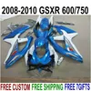 Nya eftermarknadsdelar för SUZUKI GSX-R750 GSX-R600 2008 2009 2010 Vitblå Svart Fairings K8 K9 GSXR600 / 750 08-10 Fairing Kit KS83