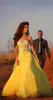 Sarı Mermaid Gelinlik 2015 Sevgiliye Sequins Boncuk Watteau Sweep Tren Organze Gelin Elbise Ruffles Plaj Ucuz Gelinlik