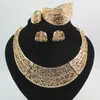 Klassisk design kvinna 18k guldpläterad kristall Afrika Dubai bröllopsfest halsband örhängen armband ring present smycken set