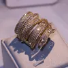 Victoria Sprankelende Luxe Sieraden 925 Sterling Zilver Geel Goud Gevuld Princess Cut White Topaz CZ Diamond Party Vrouwen Wedding Band Ring