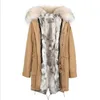 Jazzevar brand Light pink Grass rabbit fur liner long Washed shell blue demin long jackets snow parka