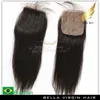 Brazylijskie ludzkie włosy splot z jedwabnym bazy koronki zamknięcie (3.5x4) jedwabisty prosty kolor naturalny 4 pc partia bellahair