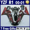 Czerwony płomienie Zestaw do ciała na 2000 rok 2001 Yamaha R1 Zestawy obróbki 00 01 YZF R1 wróżki YZF1000 części nadwozia + 7 prezentów G6K0
