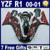 Kit de corpo de chamas vermelhas para 2000 2001 YAMAHA R1 conjuntos de carenagem 00 01 carretos YZF R1 peças de carroçaria yzf1000 + 7 presentes G6K0