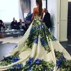 Celebrity Evening dress Print flower Ball gown Strapless Long dress Zuhair murad Yousef aljasmi Kim kardashian229Z