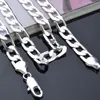 Heet 925 Sterling verzilverde 8 mm 16 '' 18 '' 20 "22 '' 24 '' Flat Chain Necklace Heren ketting Kerstcadeau 1397