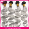 Péruvien Ruban Gris Vierge Bundles de Cheveux Humains 4Pcs Lot # 1B / Gris Ombre Extensions de Cheveux Corps Vague 2 Ton Ombre Cheveux Tisse