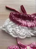 Custom Made Beautiful Wedding Garters In Stocks Sales 2015 with Shining Pearl and Lovely Dark Pink Bowknot Ivory Lace Bridal Garters