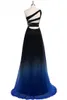 2022 Ombre Gradiant Color Vestidos de noche Un hombro Empire Cintura Gasa Negro Royal Blue Designer Long Cheap Prom Formal Pageant Dress