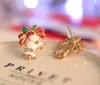 Christmas Bells Stud Earrings Korea Fashion Exquisite Diamond Rhinestone Stud 18mm 5g Christmas Gift White Red Color