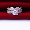 Luxury Sz 5-10 Brand Design 18k white gold filled white topaz Women Wedding Ring set