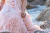 Pink Flower Girls' Dresses For Wedding Lace Appliques Ruffles Kids Formal Wear Sleeveless Long Beach Girls' Pageant Gowns