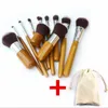 Professionell borste 11st / lot bambuhandtag Makeupborstar, 11sts Make up Borste Set Cosmetics Brush Kits Verktyg DHL Gratis frakt Bra kvalitet