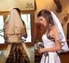 Elegante camo curto véus nupcial véu cotovelo comprimento camo fita borda véus de casamento pedaços de cabelo para noivas feitos sob encomenda