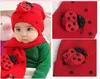 Mooie baby heren sjaal en hoed set winter cap + 80 cm sjve 2 stks set mode kerst cadeau lieveheersbeestje rode kleur katoen 5pcs / lot yqs-y27508