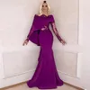 الأرجواني العربية الرباط appliqued فساتين السهرة باتو الرقبة طويلة الأكمام مساء العباءات حورية البحر vestidos دي العيد الطابق طول اللباس الرسمي