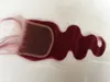 99j fermeture de lacet cheveux brésiliens rouge cheveux humains fermeture rapide de lacet avec des noeuds blanchis vague de corps noeuds blanchis