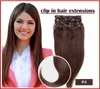卸売-160g/PC 10pc/セット2＃ダークブラウン100％7Aリアル人間の髪/ブラジルのヘアクリップ延長ストレートフルヘッド高品質