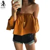 Blusas femininas Camisas Atacado - Feitong Off Ombro Top Blusa Cropped Para Mulheres Sem Mangas Camisa Sólida Ruffle Mulher Tops Chemis