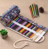 Tela stampata vintage Roll Up Pencil Holder Makeup Pen Case Bag Wrap Curtain Sketch School Supplies