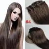 ELIBESS 14" 16" 18"20"22" Premium Quality 7pcs 70g set clip human hair extensions in 4# medium brown full head high quality