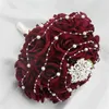 Handmade Wedding Rose Flower 2016 Handmade Wedding Rose kwiat Bukiet Bridal Kryształ Perły Jedwabiu Satin Brooch Broik Bukiet