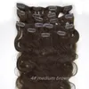 Clip de style vague de corps dans l'extension de cheveux 18quot26quot 8pcs 2 brun foncé brésilien indien péruvien malaisien vierge bouclés Remy9781682