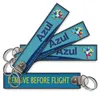 Azul Airlines Retirez avant la chaîne de clés de vol Tag de bagages à glissière Zipper Pull Woven broderie Keychain 139x31mm 100pcs lot