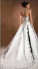 Black and White Wedding Dresses 2017 Strapless With Appliqued A Line Sweep Train Backless Charming Church Wedding Bridal Gowns Custom Made