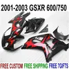 Hochwertiges Verkleidungsset für Suzuki GSXR600 GSXR750 2001-2003 K1 rote Flammen in schwarzem Verkleidungsset GSX-R 600/750 01 02 03 EF49