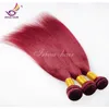 Günstige peruanische reine Haarbündel, glattes Haar, 99j rot, brasilianisches reines Haar, 4 Stück, 100 % Echthaar, gemischt, 20,3 cm - 76,2 cm, burgunderrotes Rohhaargewebe
