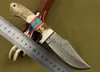 Collector's Edition Damascus Steel straight knife Antler Handle Outdoor survival hunting knife knives with leather sheath