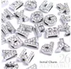 Hole Length 8MM 130Pcs/Lot Charms DIY Slide Letters With Rhinestone Pet Dog Collars Silver Color Jewelry Finding Components Charms