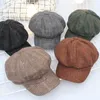 Mulheres Woolen xadrez Beret Hats Tweed Newsboy Gatsby Cap De Golfe Retro Artista Pintor Octagonal Gosquim