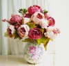 Bouquet de pivoines artificielles 48 cm / 18,8 pouces Simulation de fleurs en soie Fleur de pivoine européenne avec fleur d'hortensia pour décor de centres de table de mariage SP0