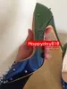 Free Fashion Damen Pumps blau grün Lackleder Spikes Nieten Punktzehe High Heels Kegelabsatz Schuhe Dame echtes Leder 120 mm