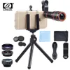 APEXEL 6IN1 전화 카메라 es 키트 12X 망원 줌 Lentes + Tripad 클립 + 휴대 전화 iPhone 렌즈 용 광각 매크로 Fisheye