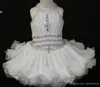 Élégant Blanc Cupcake Toddler Pageant Robes Halter Perlé Princesse Robe Première Sainte Communion Court Fleur Fille Robes pour la Fête De Mariage