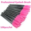 Wholesale-New 100pcs/lot Hot Pink Synthetic Fiber One-Off Disposable Eyelash Brush Mascara Applicator Wand Eyelash Brush Make Up Tools