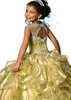 2019 Nya Littele Girls Pageant Klänningar med Sheer Crew Neckline Organza Beaded Crystals Ruched Ruffles Flower Girls Dresses Custom Gjorda