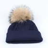 Alta Qualidade Crianças cabelo coelho chapéu de tricô bebê guaxinim bola de pele cor sólida curling head cap chapéu de proteção da orelha quente chapéus de inverno 1-6 T