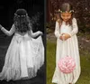 Långärmad blomma flicka klänningar ruffled spets handgjorda vintage formella klänningar prinsessa speciell gravid klänning