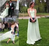 2015 Romatic Ucuz Nedime Elbiseler Sevgiliye Nane Yeşil Şifon Yaz Plaj Kat Uzunluk Düğün Uzun Örgün Gelinlik Modelleri için