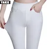 Yeni yüksek streç kadın pantolon pamuk bayan kalem pantolon yüksek bel kadın pantolon pantalon femme artı boyut 4xl beyaz siyah 210412